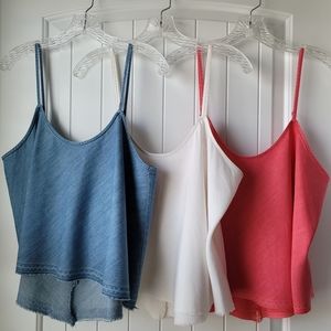 Free People crop tops. 3 - red, ecru, denim